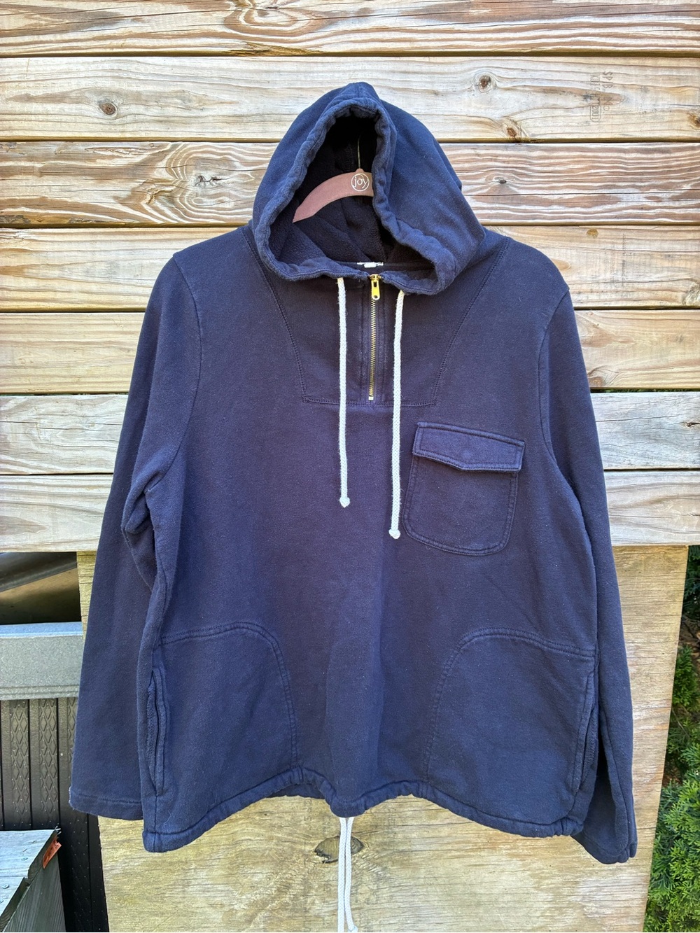 J Crew Women’s Quarter Zip Navy Pullover Hoodie with Chest Pocket Size Large